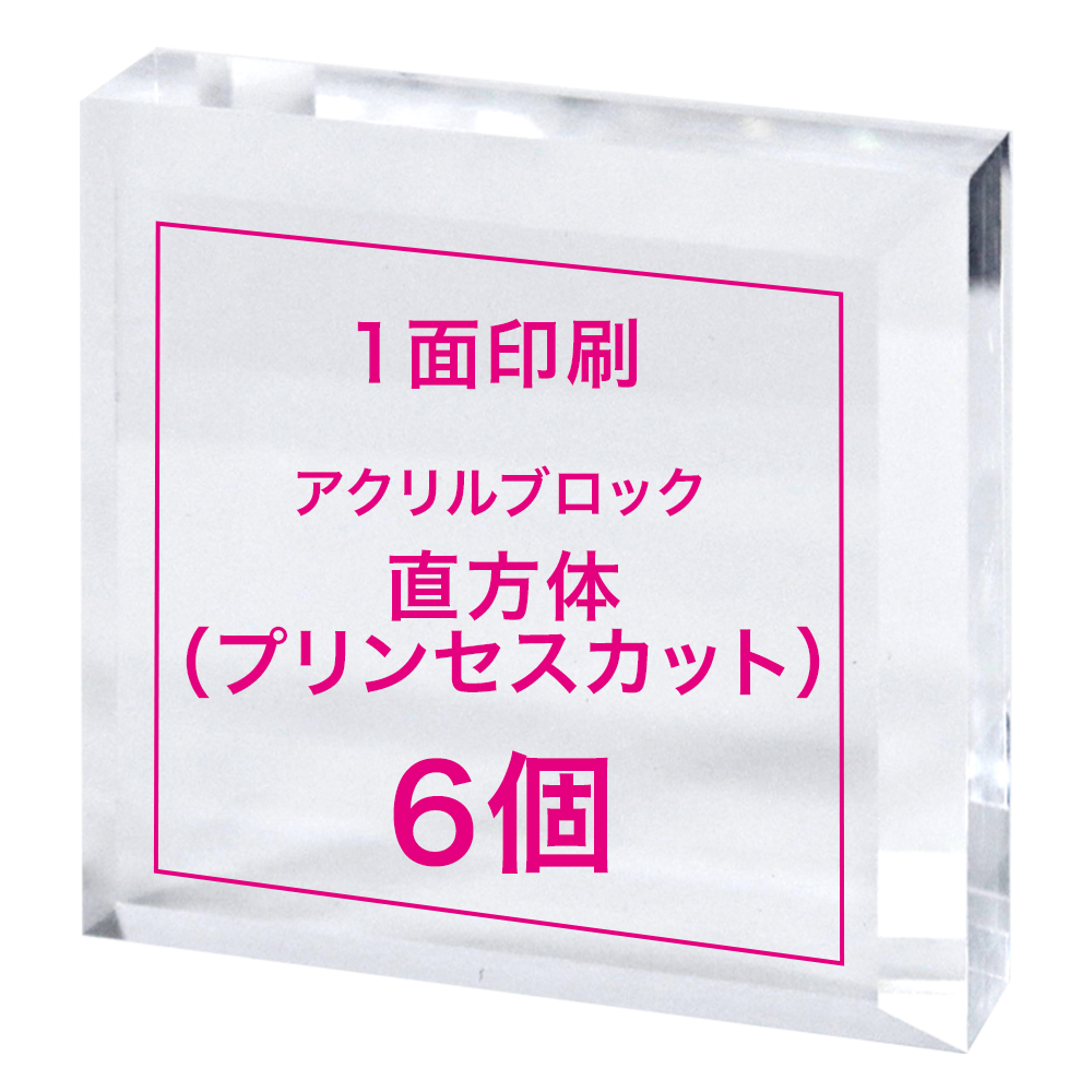 【オリジナルプリント アクリルブロック 直方体（プリンセスカット）（1面） 6個】